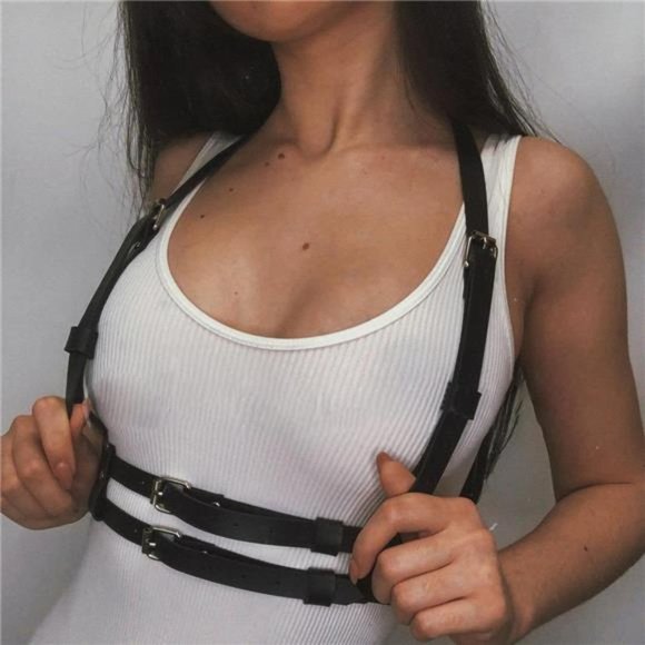 Punk Waist Harness Belt Fashion Body Chain 28\'\'-37\'\' Black Leather Goth main image 5